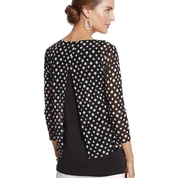 Chico's Knit Kit Perfect Polka-Dot Top size 0 (Small) - Picture 2 of 8
